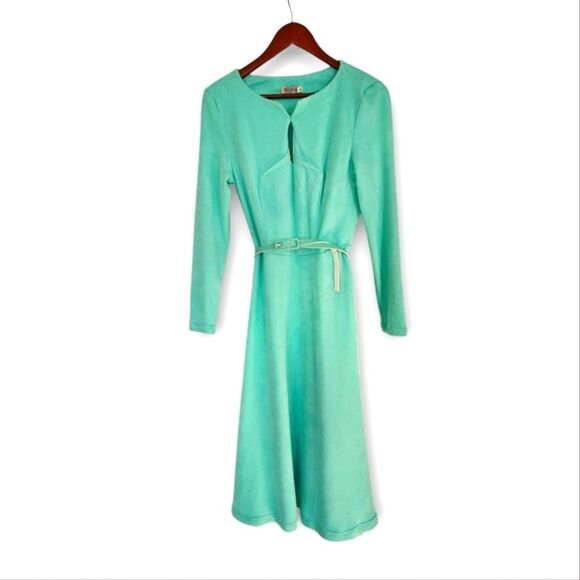 NWT Lila Kass Elegant Wool Mohair Belted Long Sleeve Midi Dress in Mint Green 8 - Picture 4 of 10